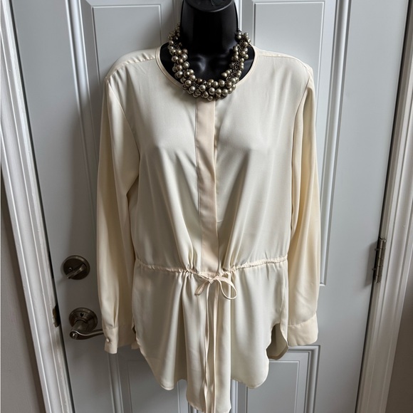 Ann Taylor Cream Blouse with Drawstring Waist - Picture 1 of 4